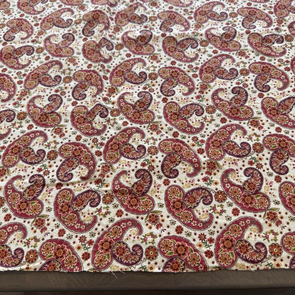Paisley‎ Floral Fabric Unbranded Orange Red Burgandy 42" x 51" NOS
